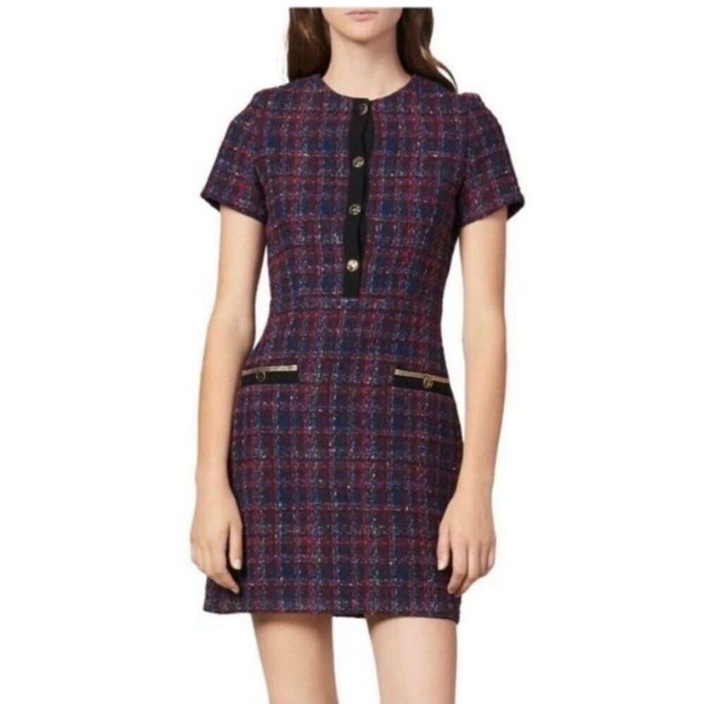 Sandro Chela Tweed Knit Boucle Mini Dress 36